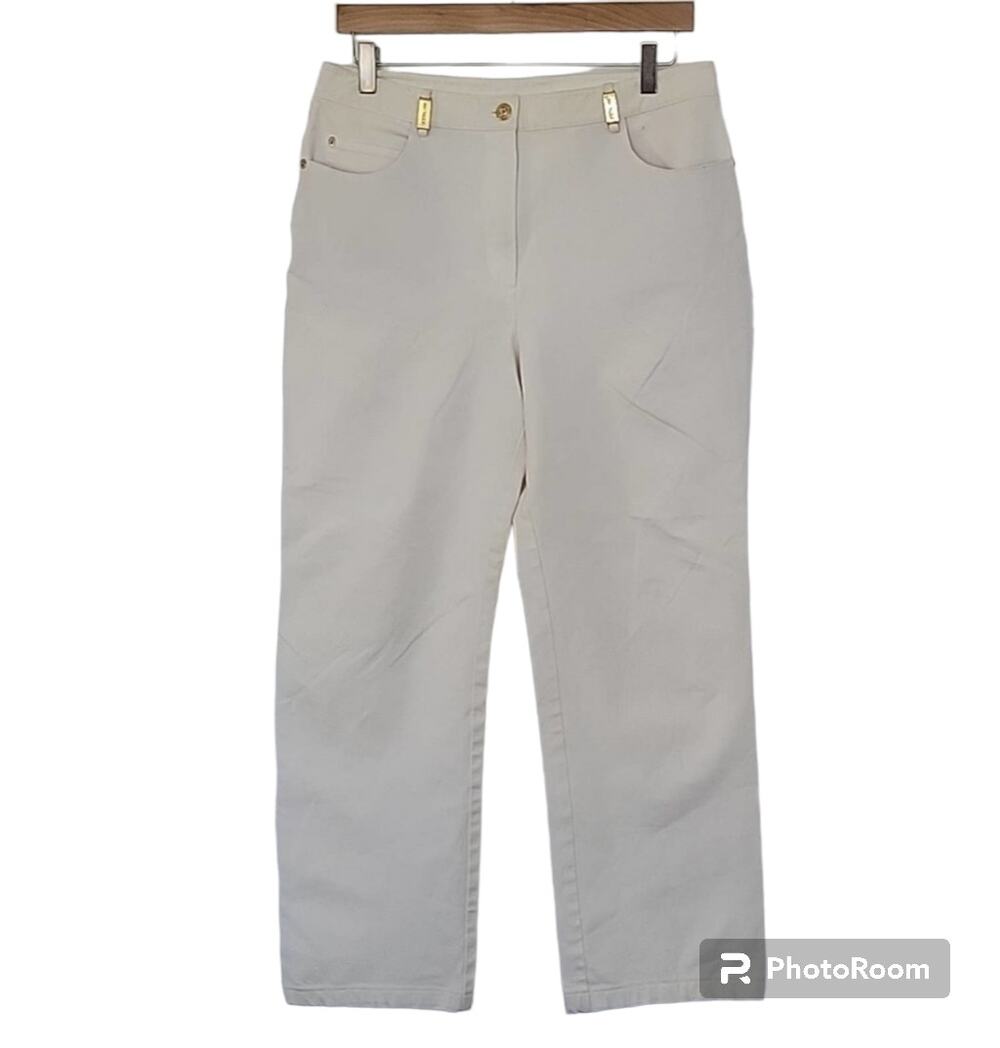 St John Sport Ivory Sateen Straight Leg Jeans, 10